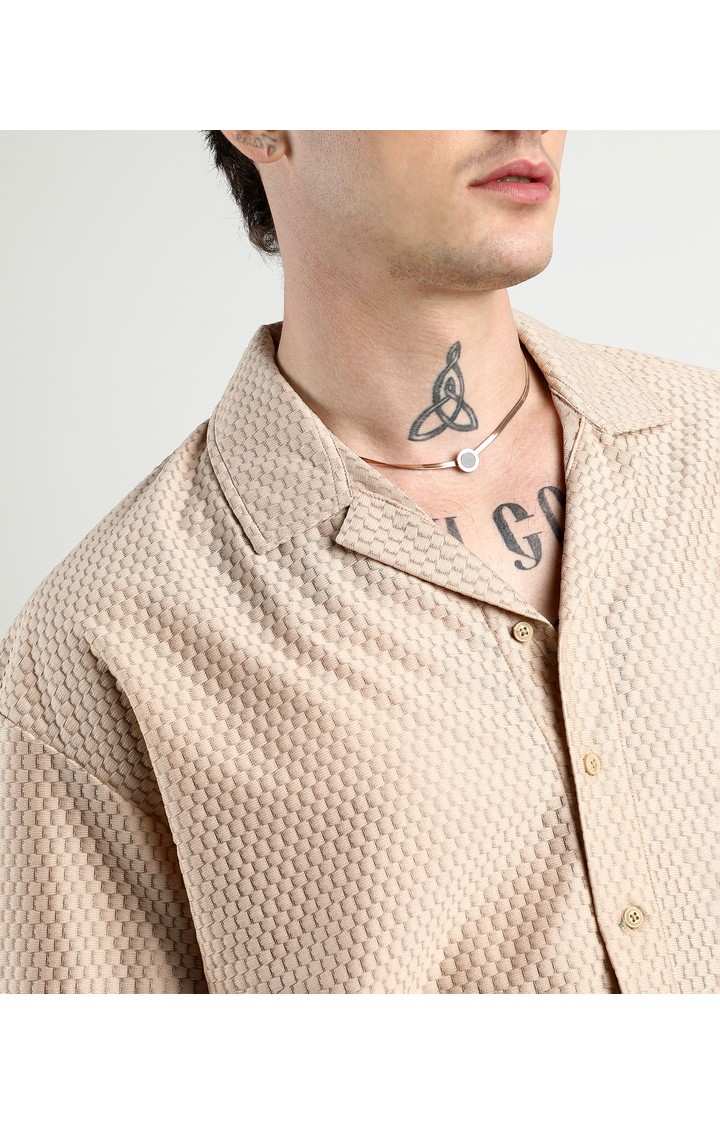 Men's Beige Solid Oversized Shirts