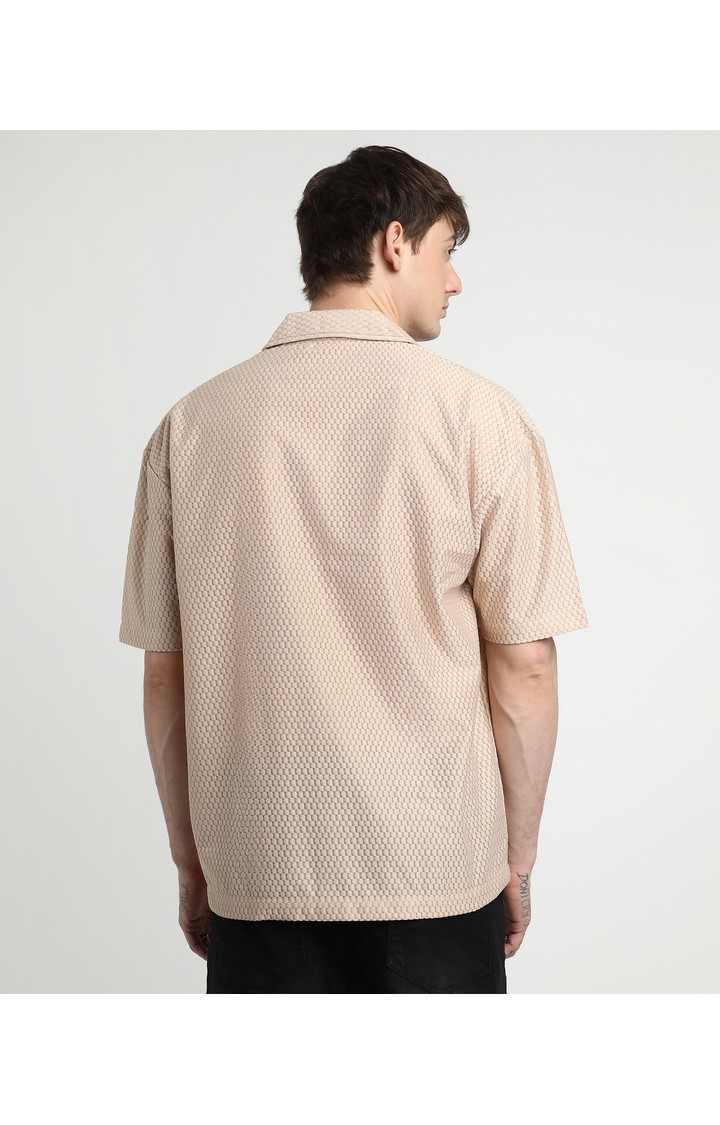 Men's Beige Solid Oversized Shirts