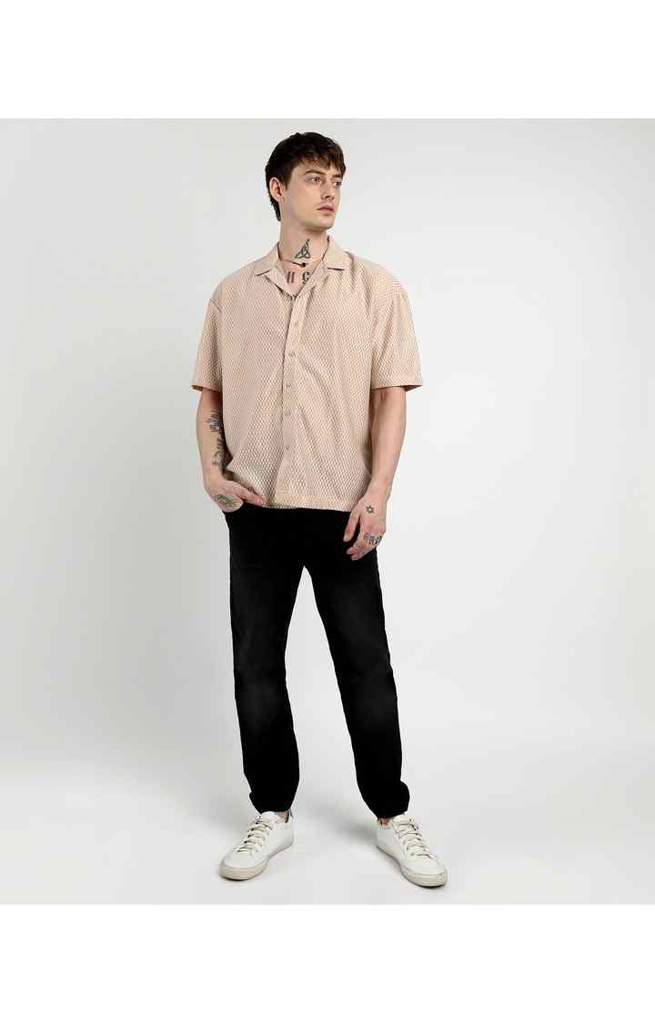 Men's Beige Solid Oversized Shirts