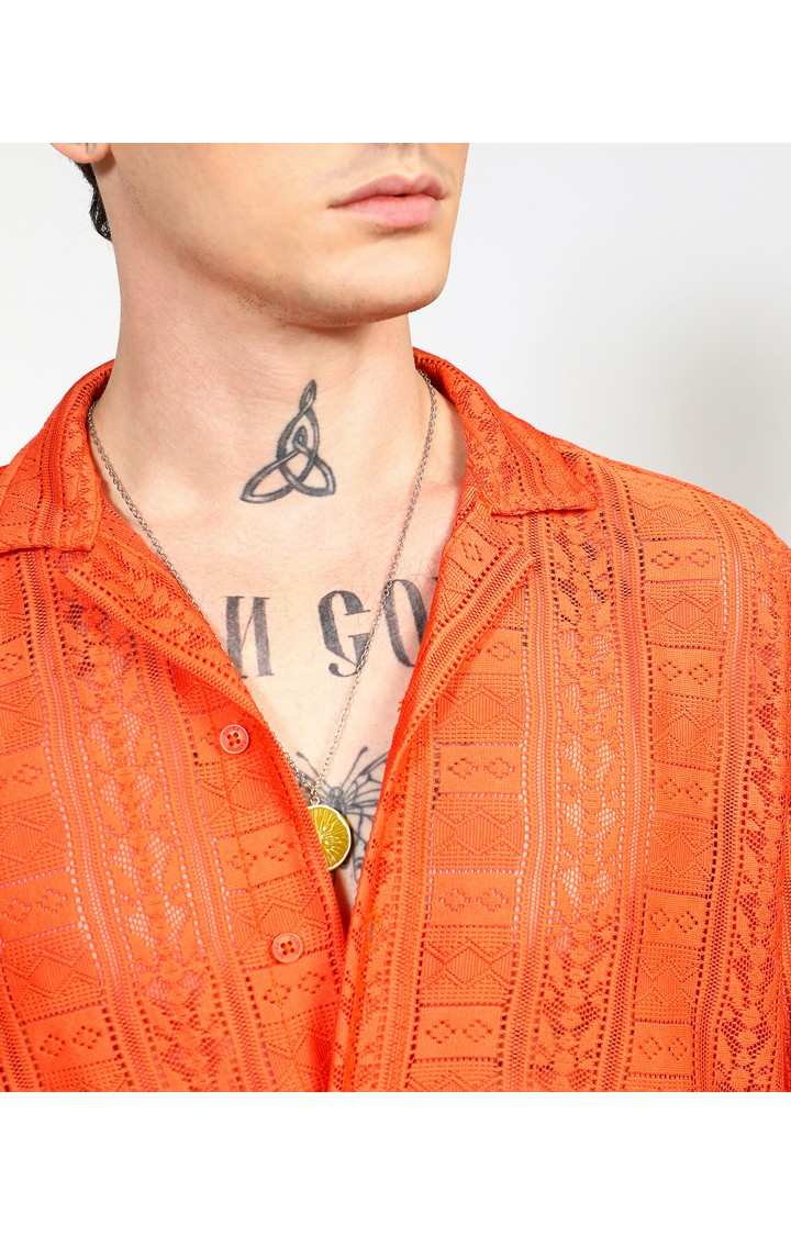 Men's Orange Solid Oversized Shirts