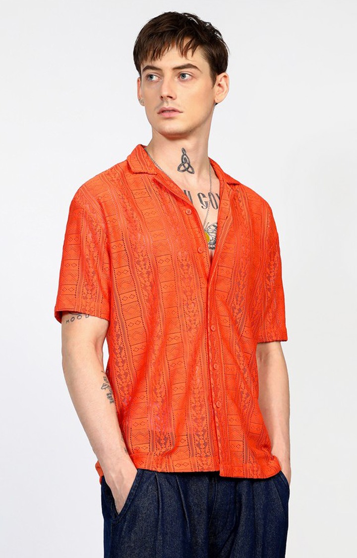 Men's Orange Solid Oversized Shirts