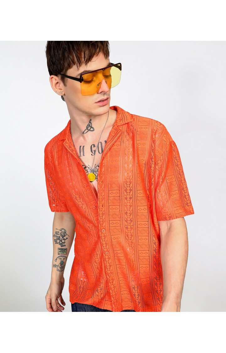 Men's Orange Solid Oversized Shirts