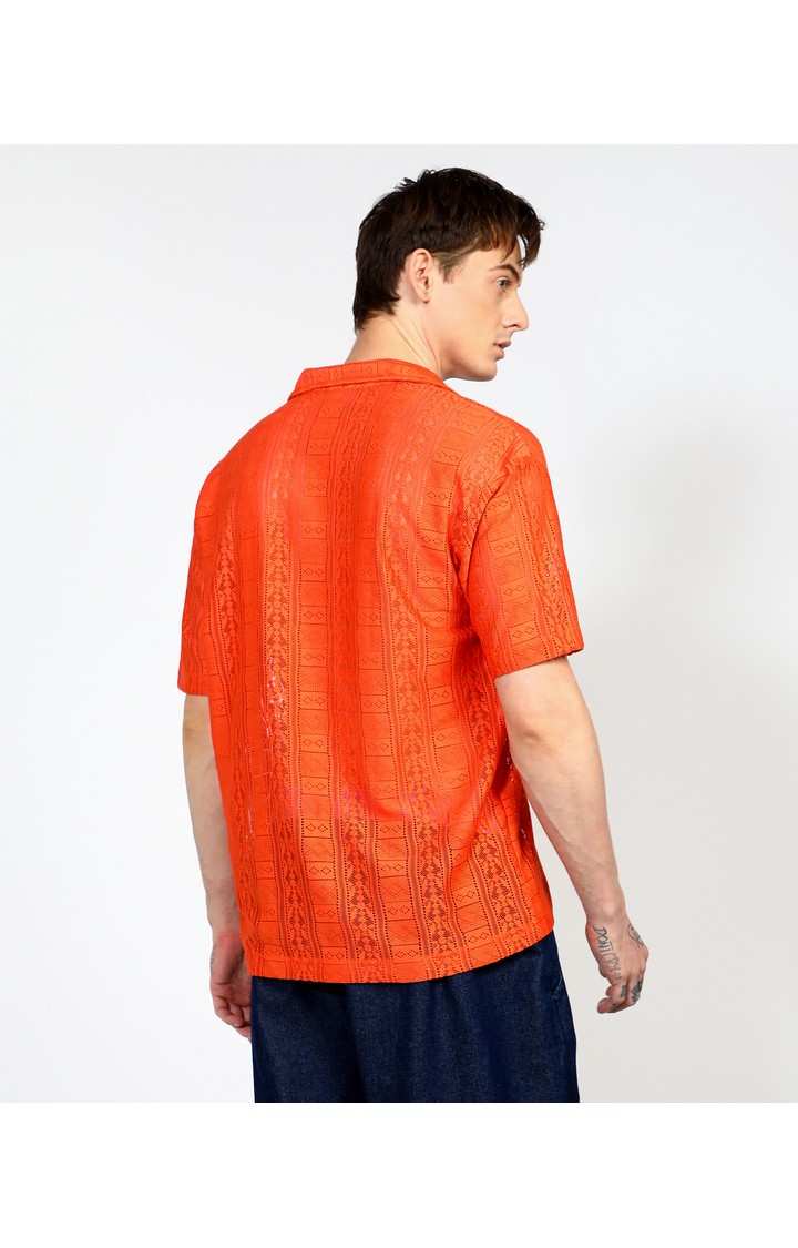 Men's Orange Solid Oversized Shirts