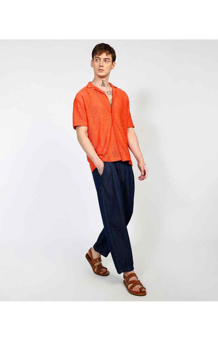Men's Orange Solid Oversized Shirts