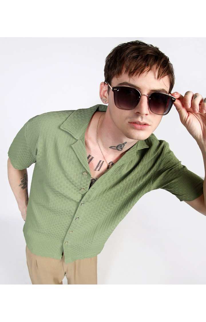 Men's Green Solid Oversized Shirts