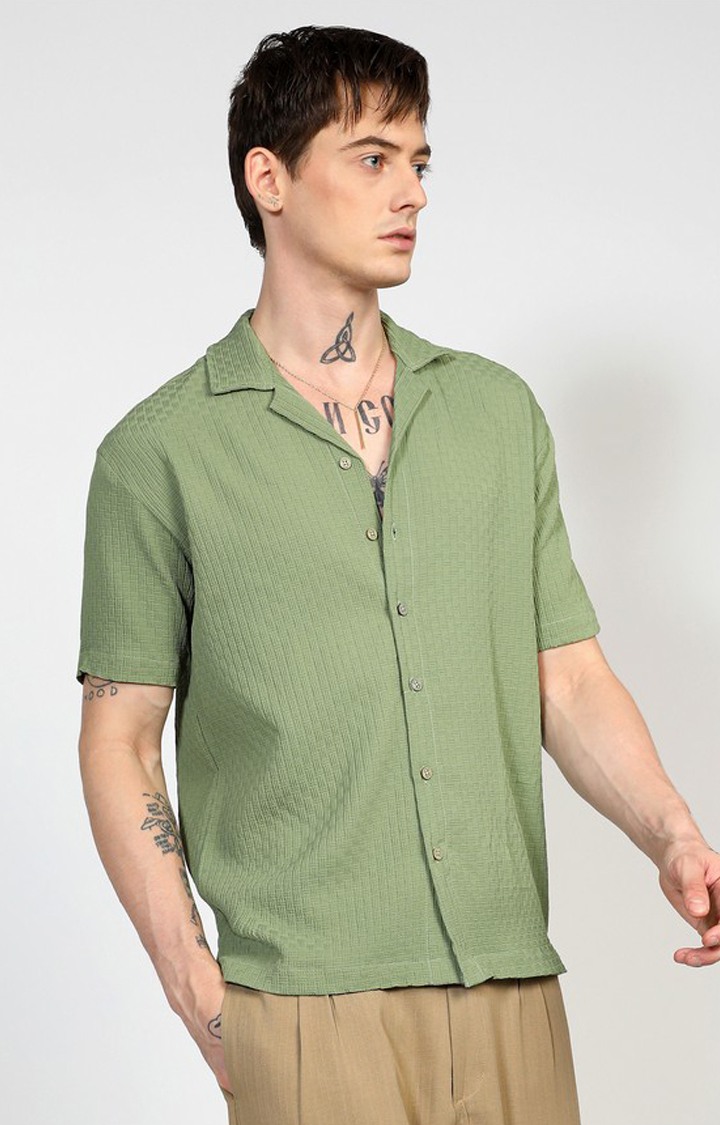 Men's Green Solid Oversized Shirts