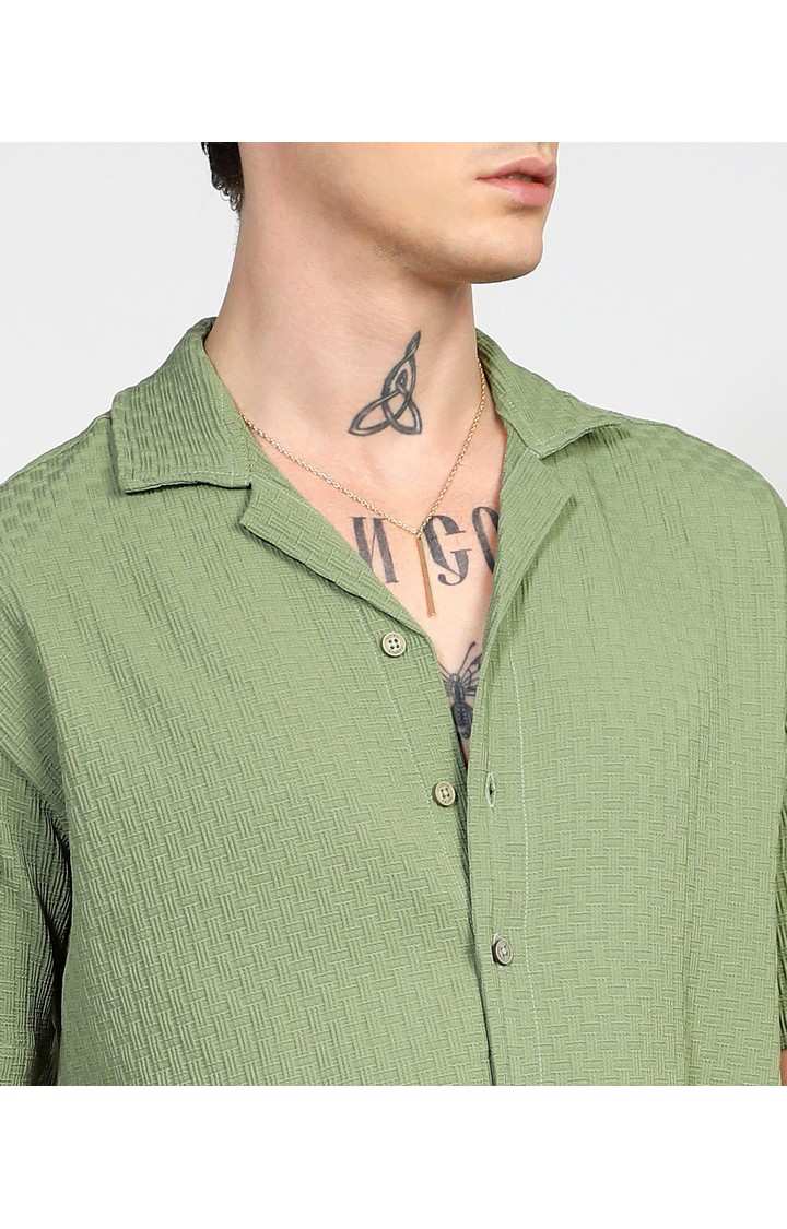 Men's Green Solid Oversized Shirts
