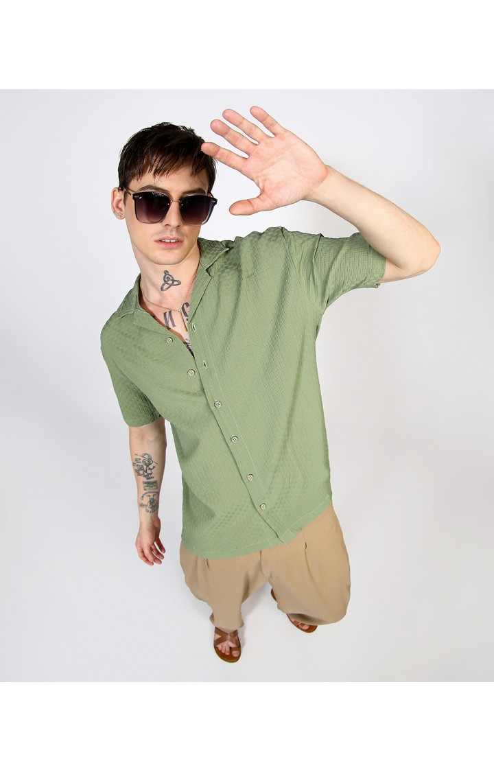 Men's Green Solid Oversized Shirts