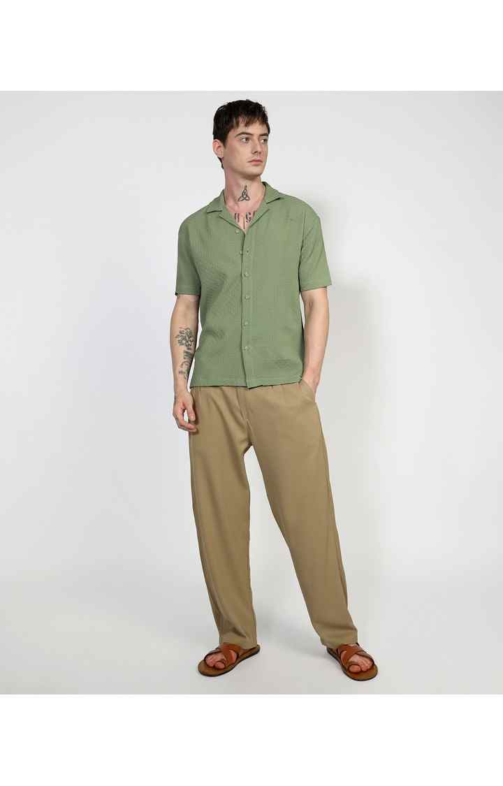 Men's Green Solid Oversized Shirts