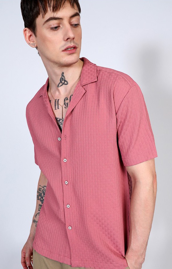 Men's Pink Solid Oversized Shirts