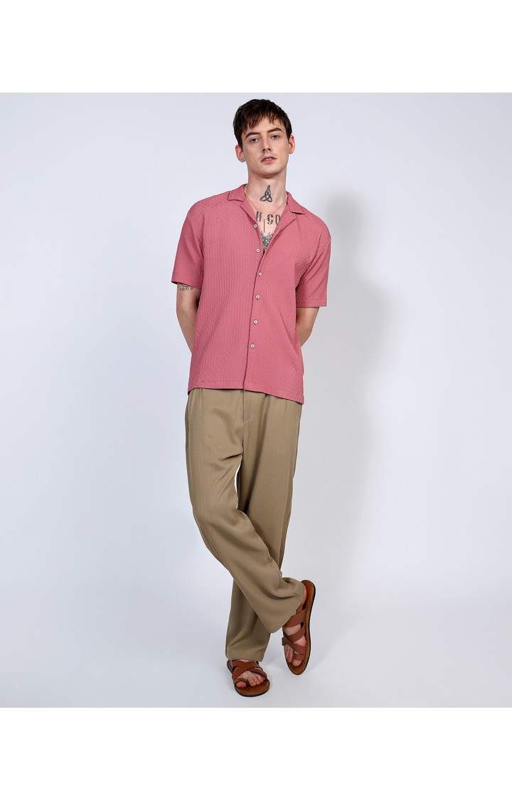 Men's Pink Solid Oversized Shirts