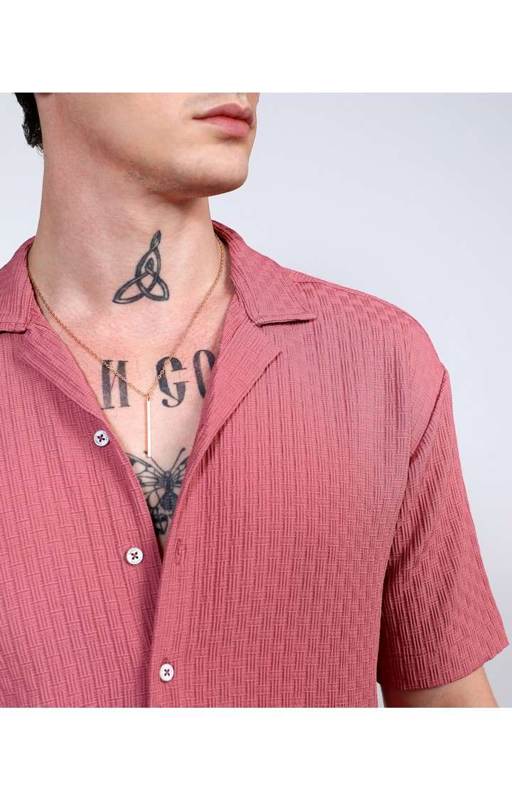 Men's Pink Solid Oversized Shirts