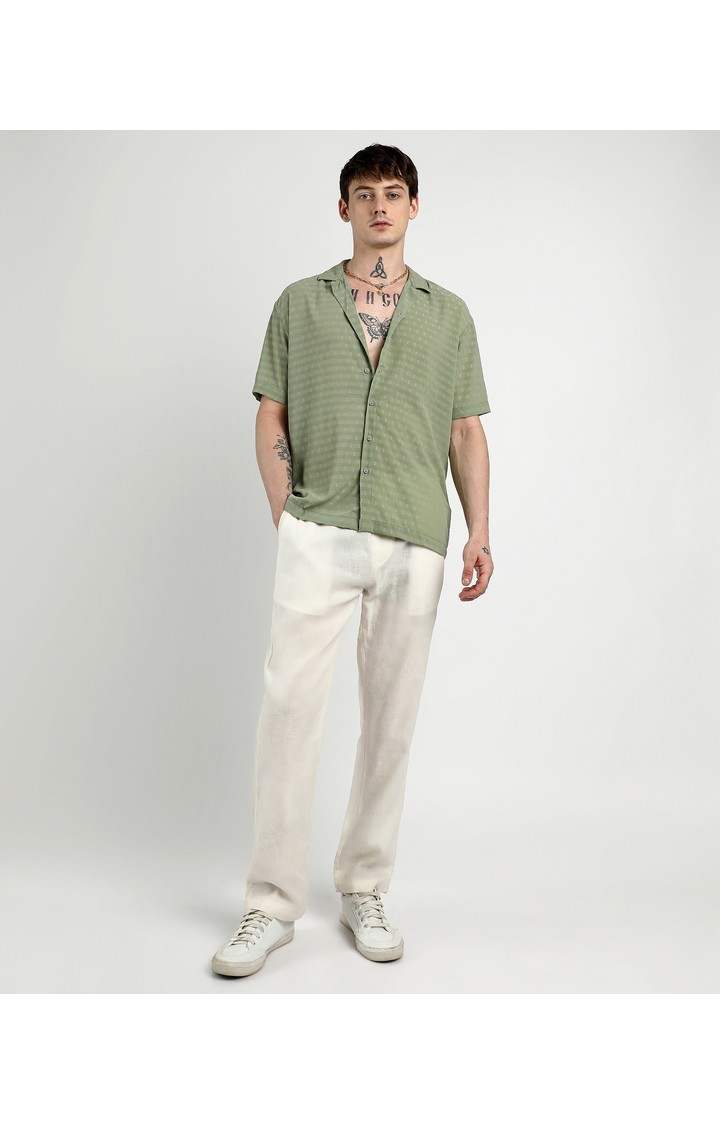 Men's Green Solid Oversized Shirts