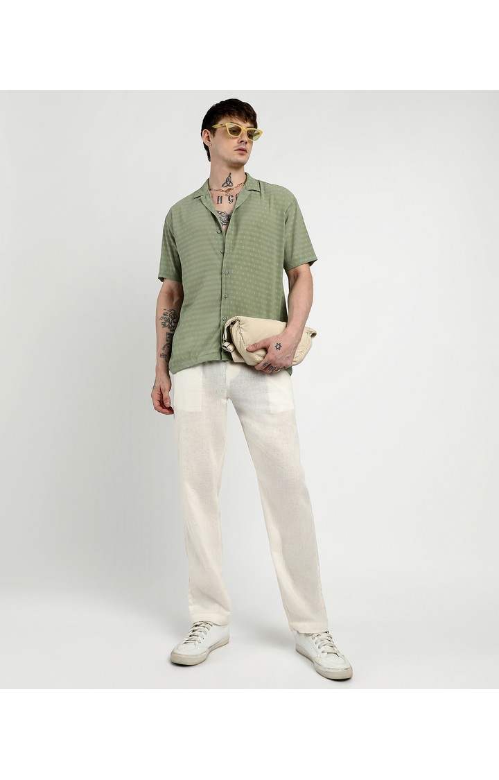Men's Green Solid Oversized Shirts