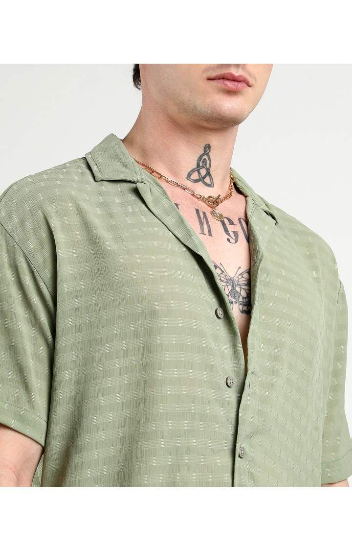 Men's Green Solid Oversized Shirts