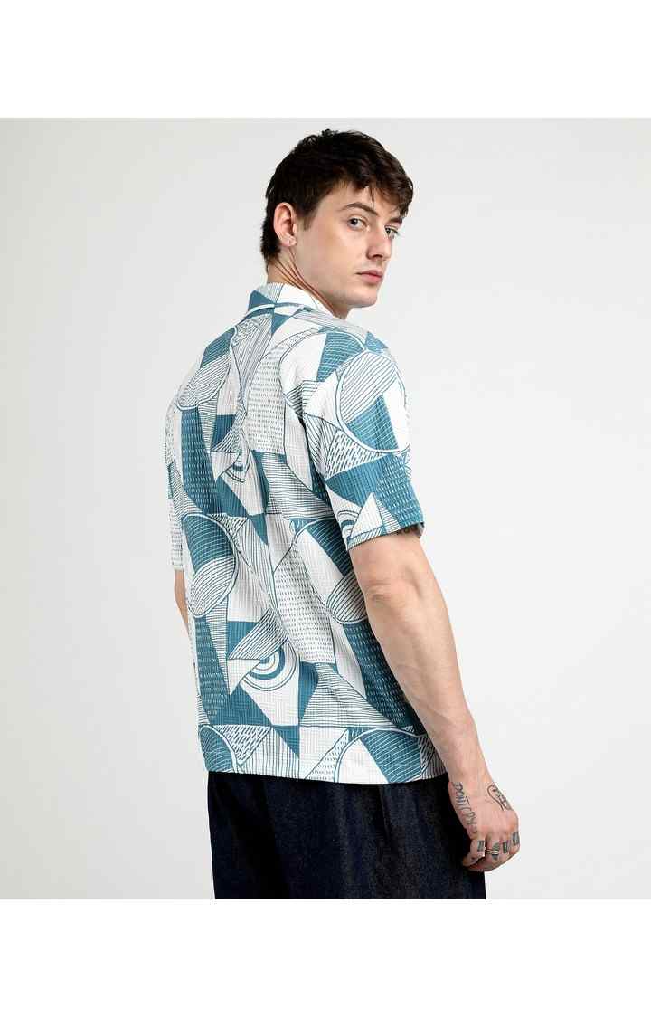 Men's Blue Printed Oversized Shirts