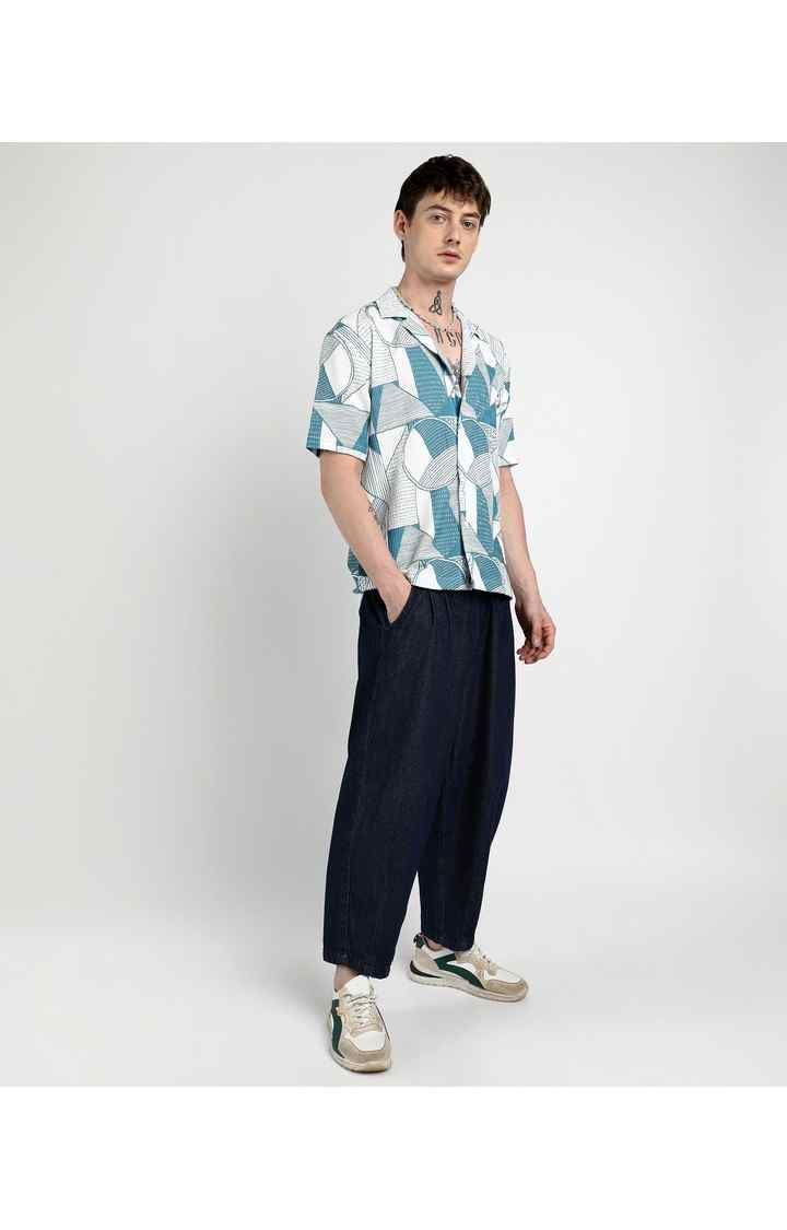 Men's Blue Printed Oversized Shirts