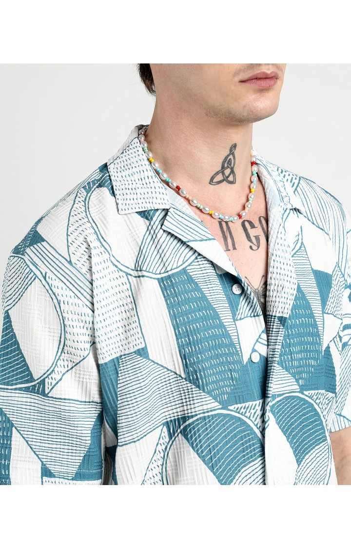 Men's Blue Printed Oversized Shirts