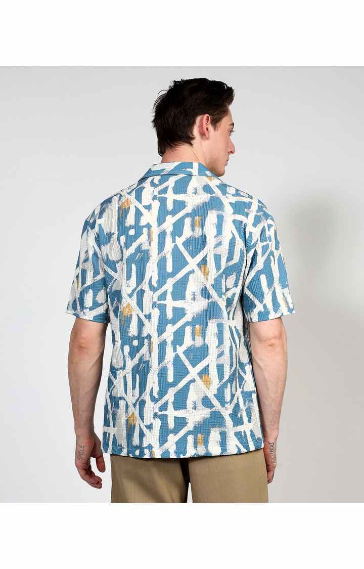 Men's Blue Printed Oversized Shirts