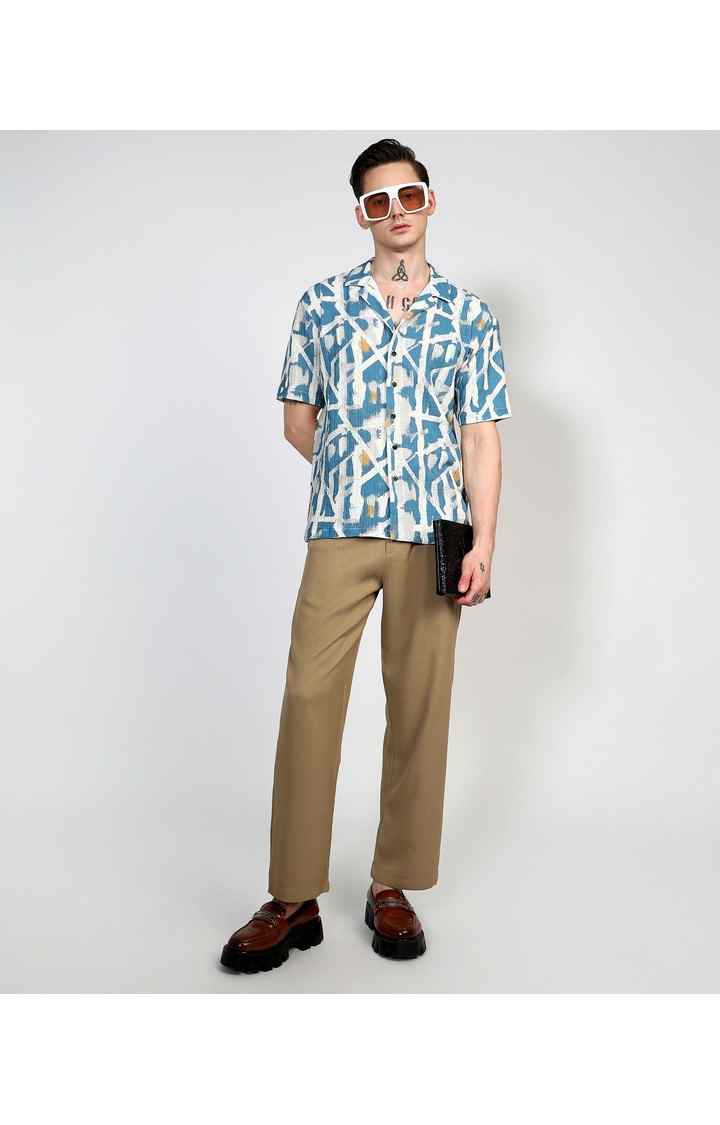 Men's Blue Printed Oversized Shirts