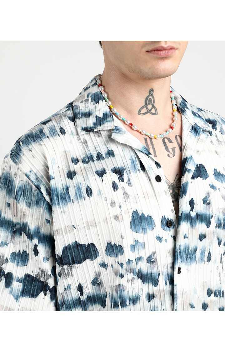 Men's Blue Printed Oversized Shirts