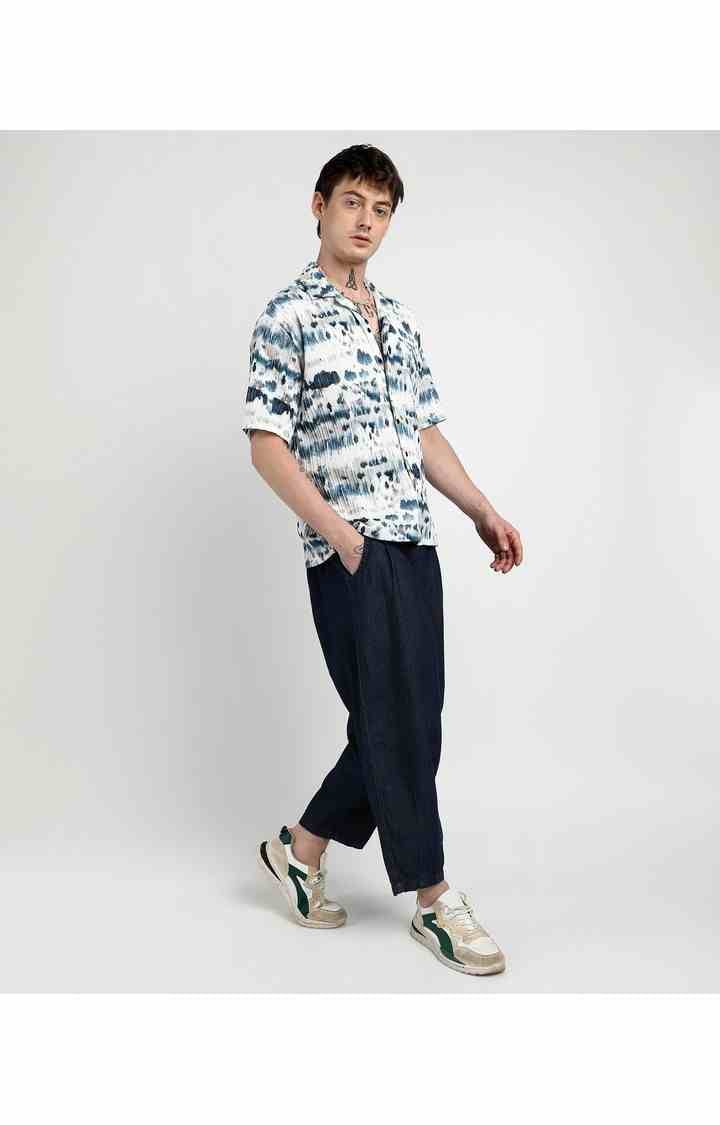 Men's Blue Printed Oversized Shirts