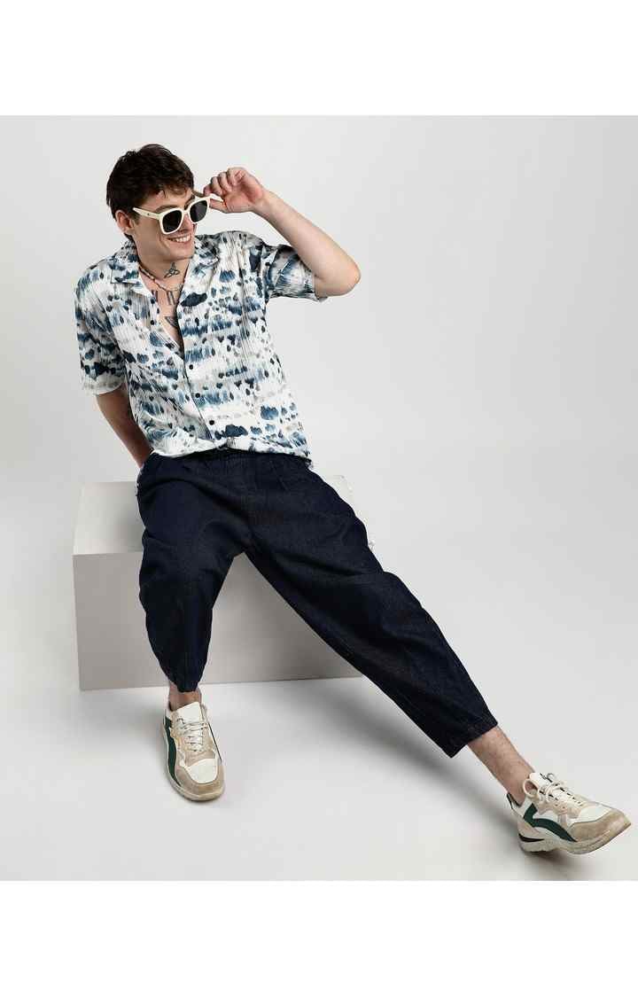 Men's Blue Printed Oversized Shirts