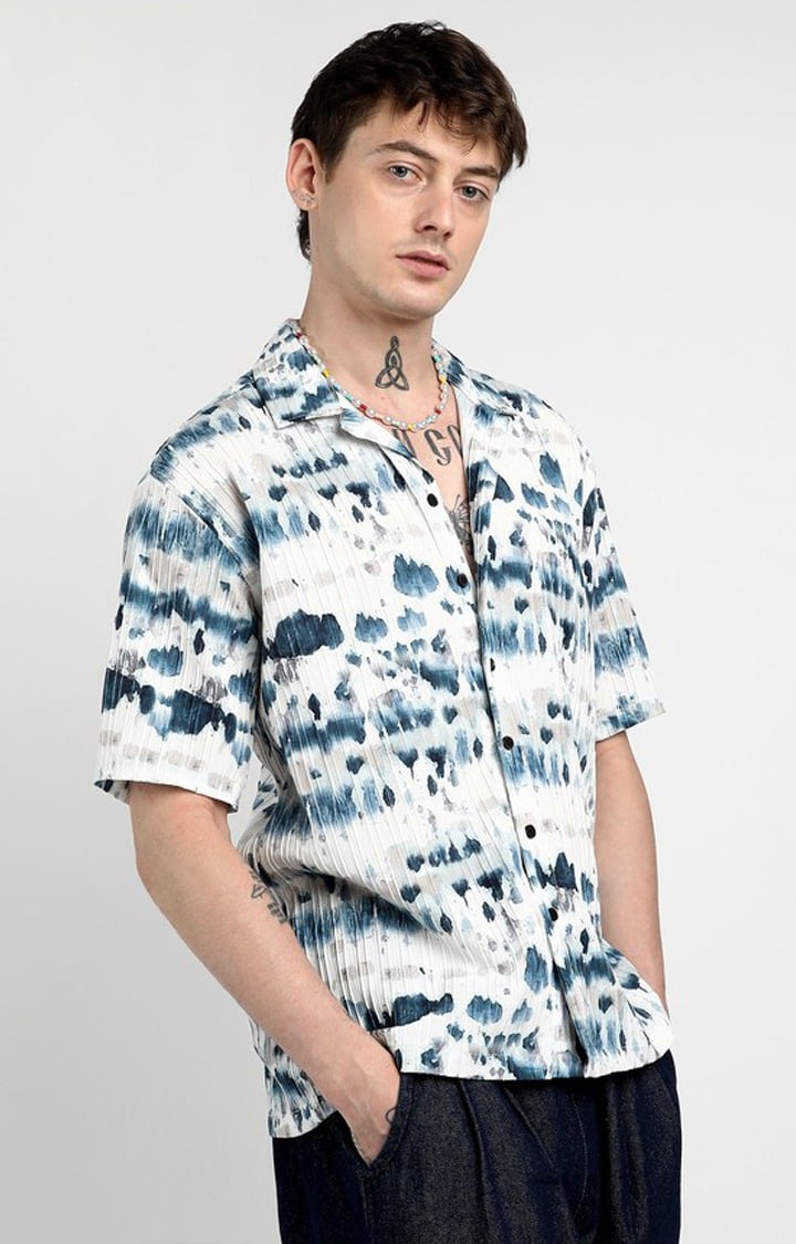 Men's Blue Printed Oversized Shirts