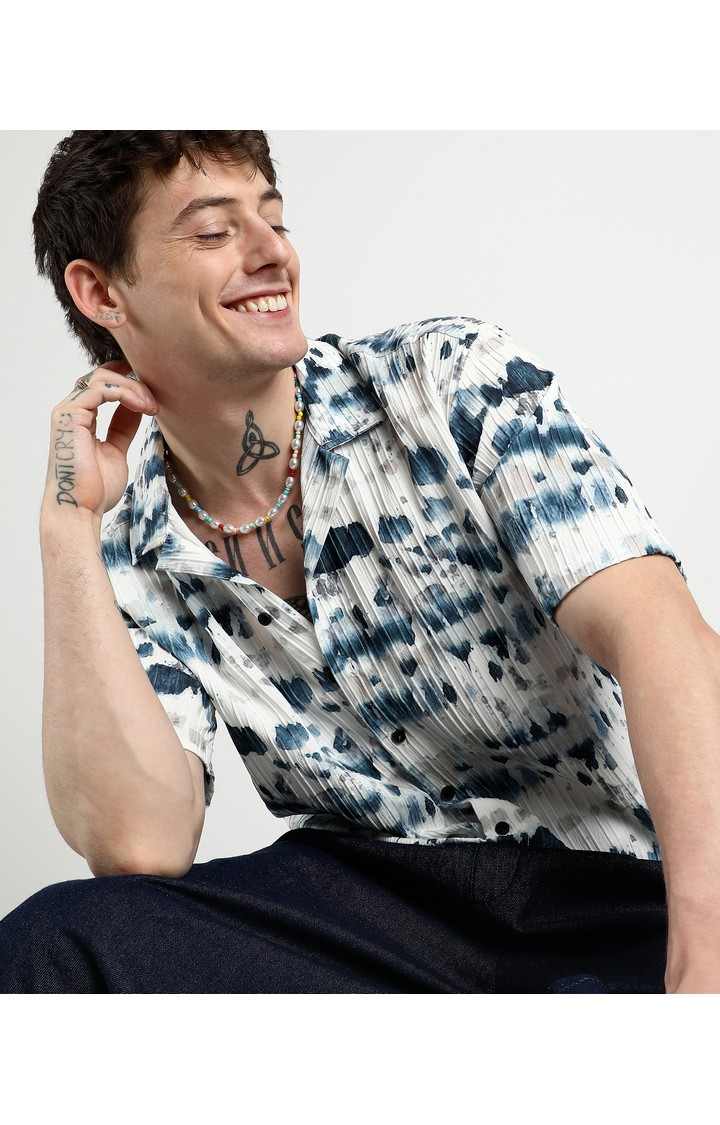Men's Blue Printed Oversized Shirts