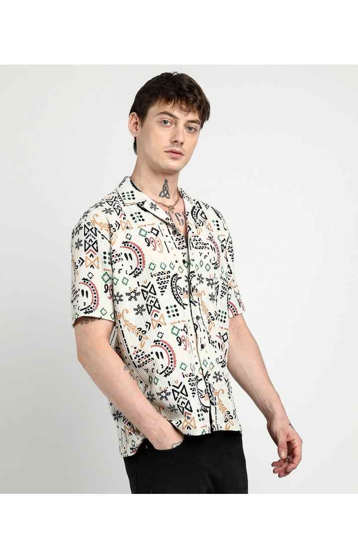 Men's White Printed Oversized Shirts