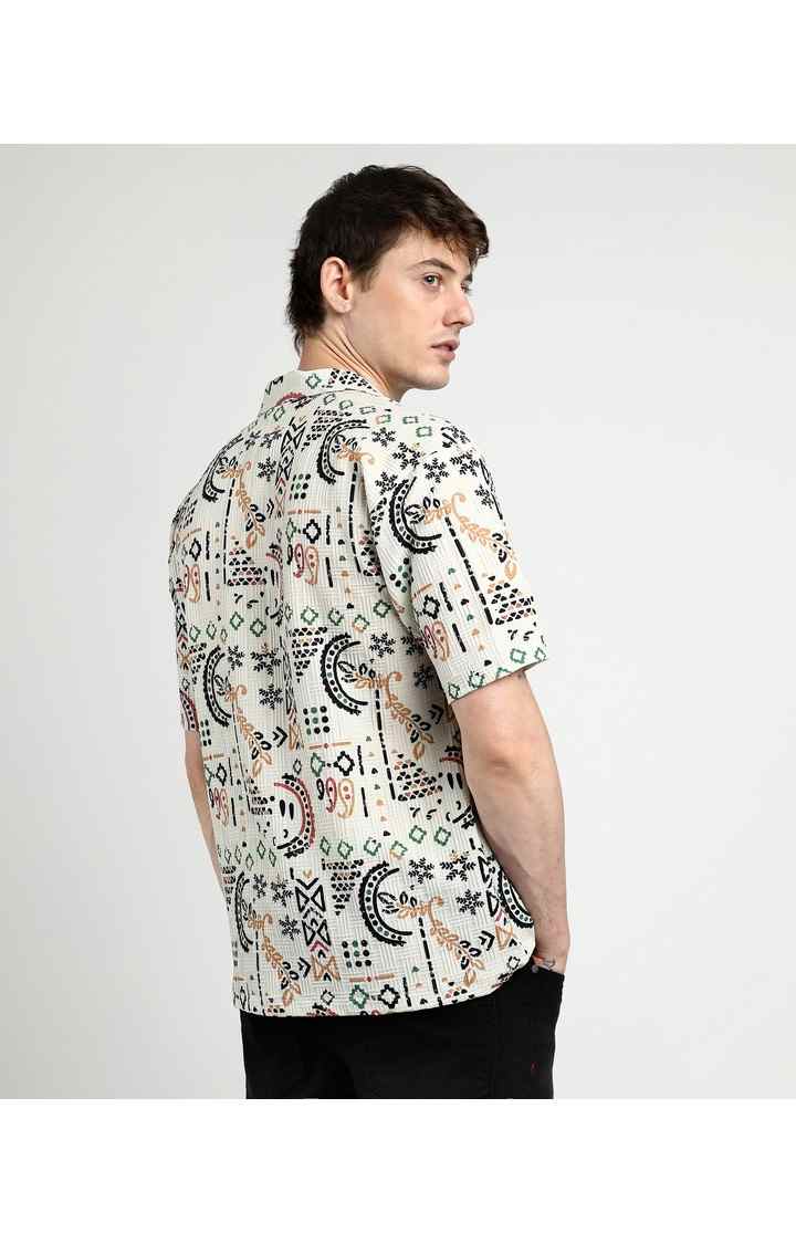 Men's White Printed Oversized Shirts