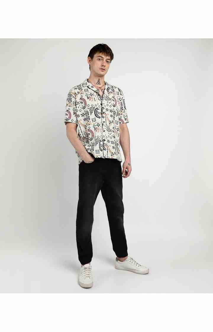 Men's White Printed Oversized Shirts