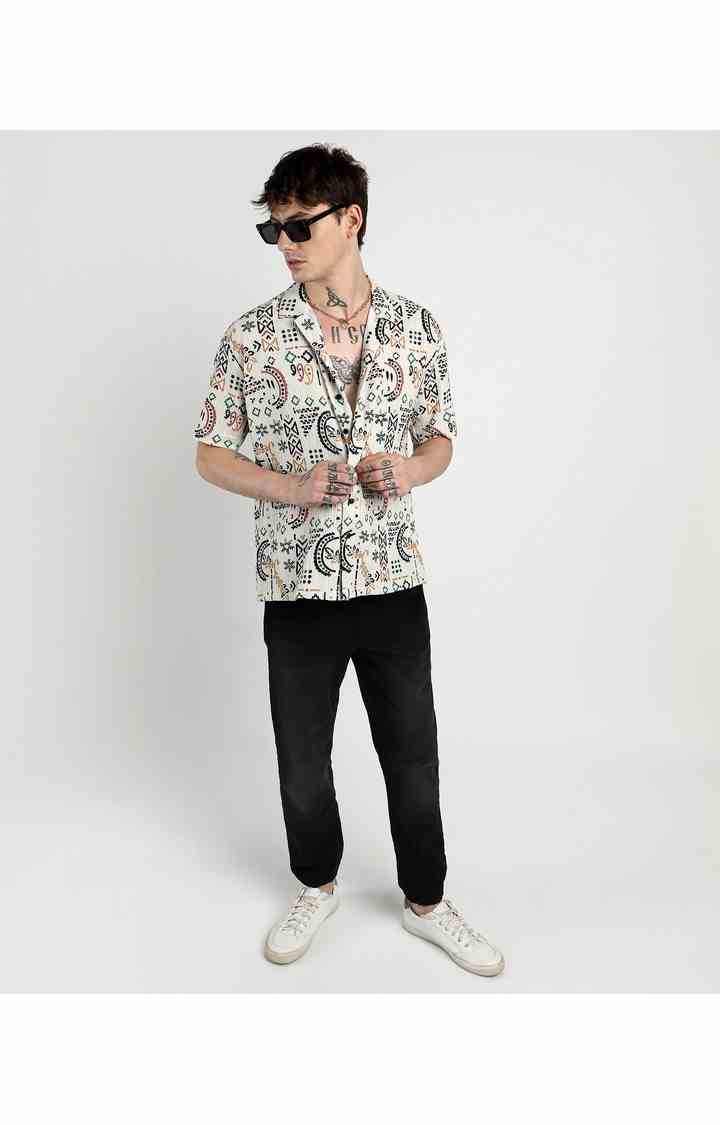 Men's White Printed Oversized Shirts