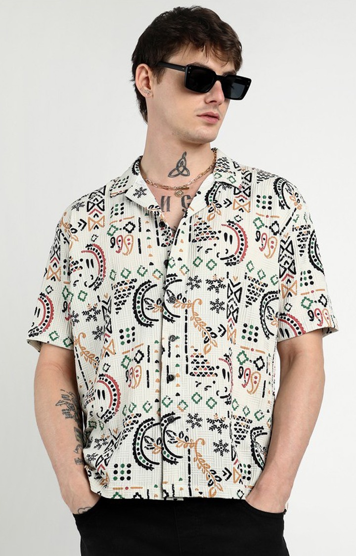 Men's White Printed Oversized Shirts