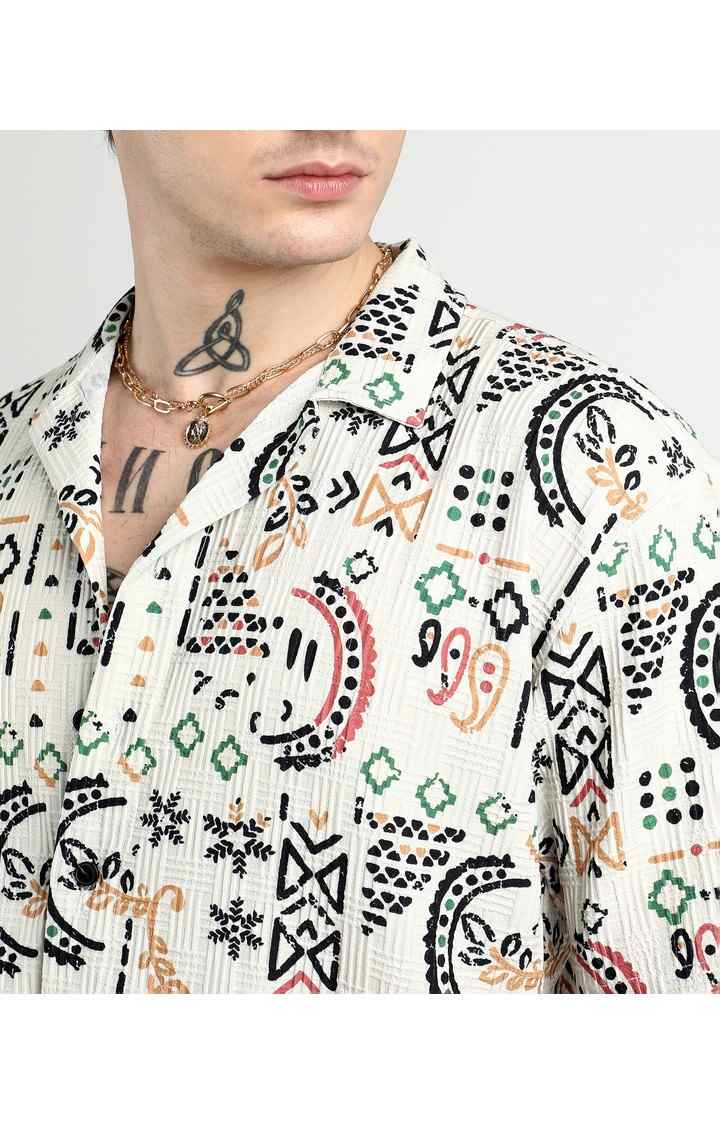 Men's White Printed Oversized Shirts