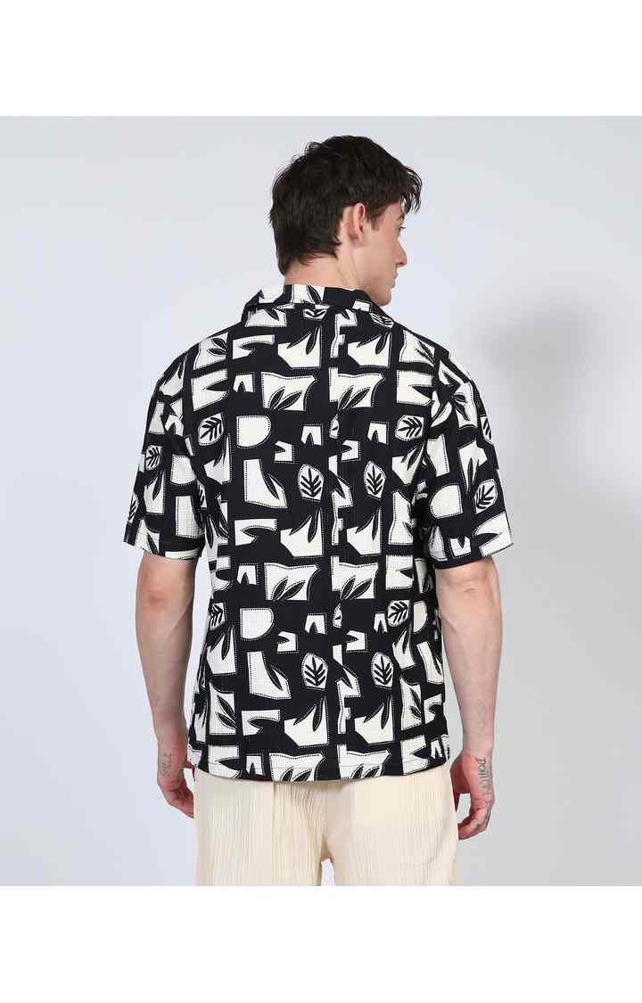 Men's Black Printed Oversized Shirts