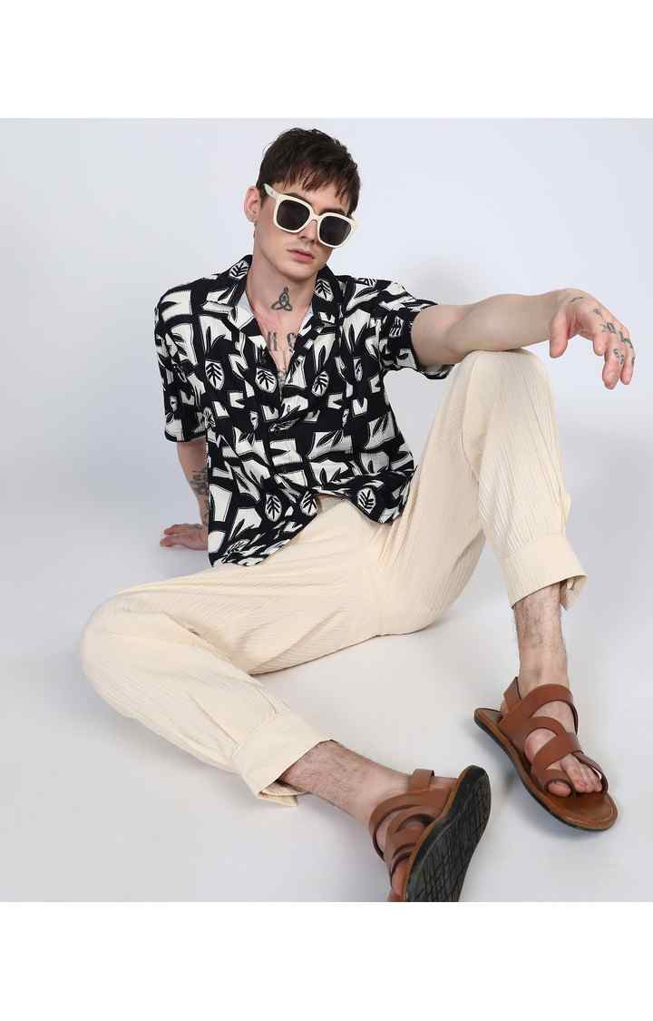 Men's Black Printed Oversized Shirts