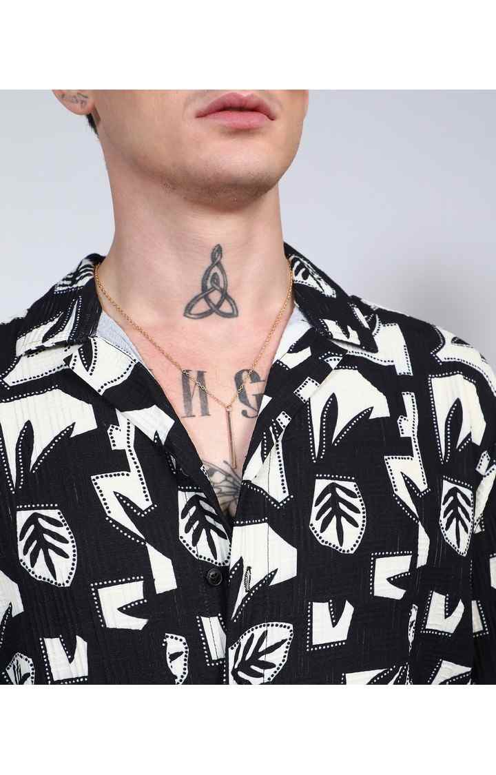 Men's Black Printed Oversized Shirts