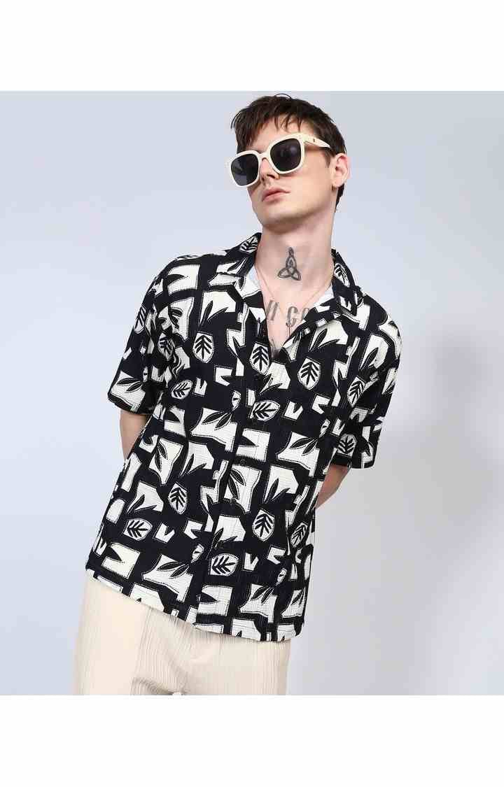 Men's Black Printed Oversized Shirts