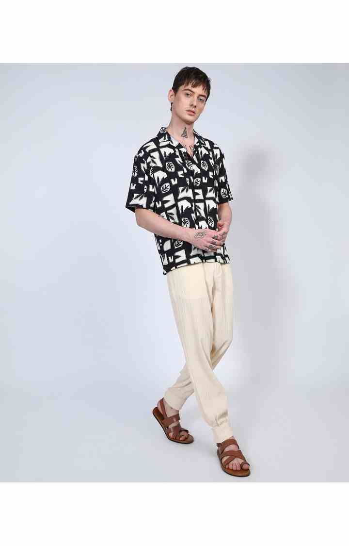 Men's Black Printed Oversized Shirts