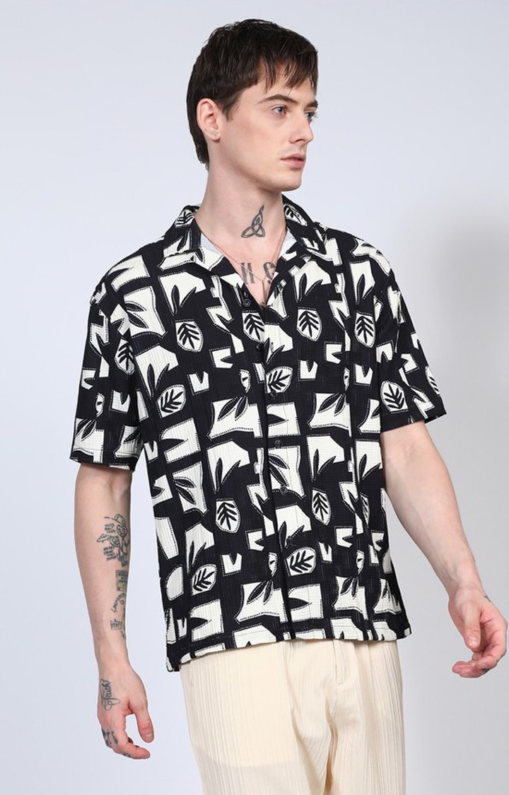 Men's Black Printed Oversized Shirts