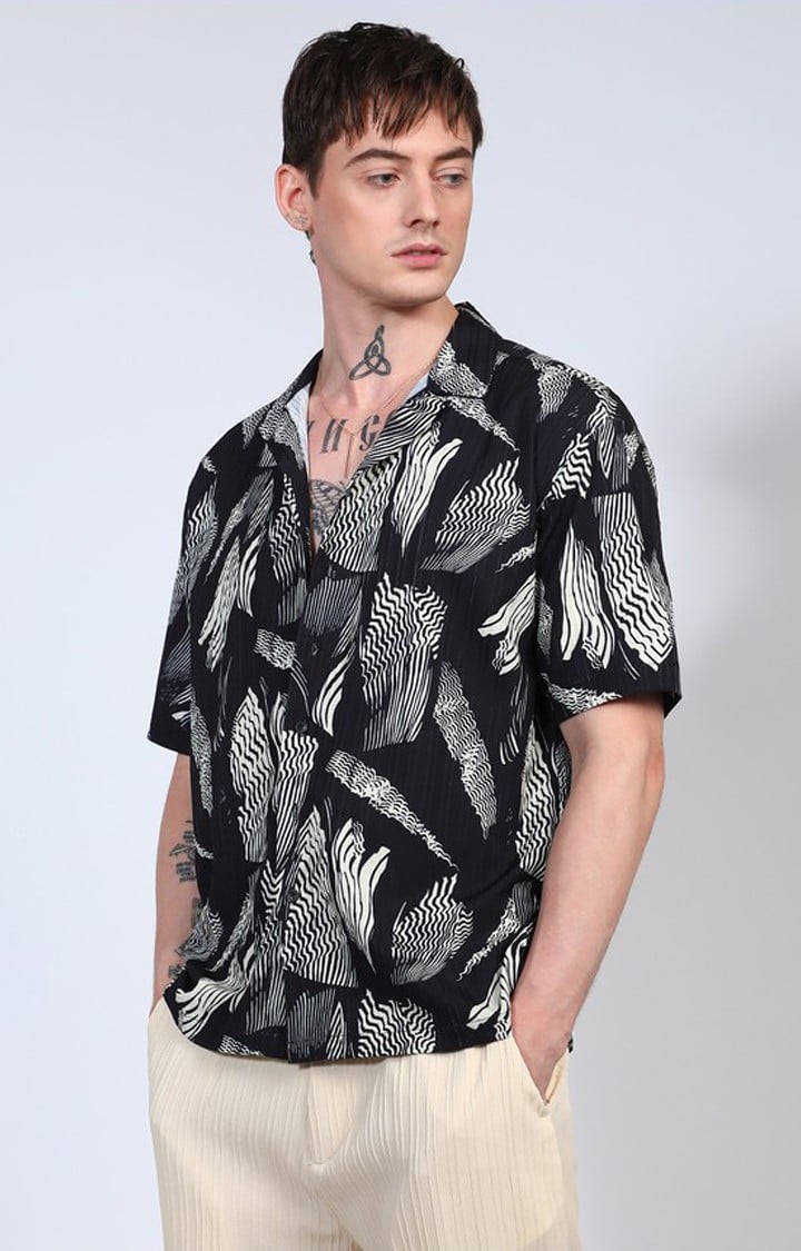 Men's Black Printed Oversized Shirts