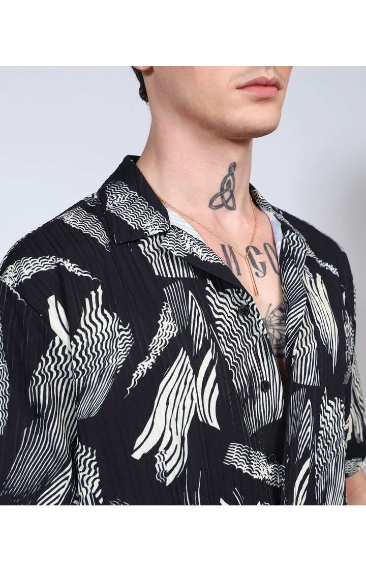 Men's Black Printed Oversized Shirts