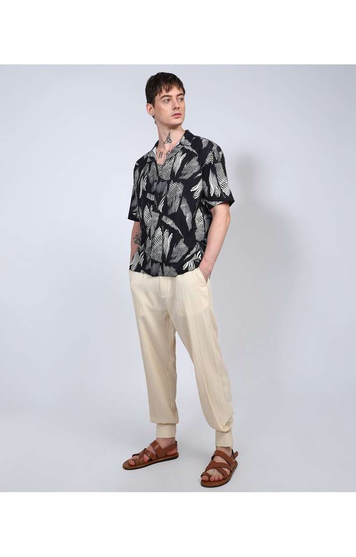 Men's Black Printed Oversized Shirts