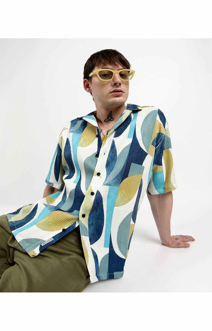 Men's Blue Printed Oversized Shirts