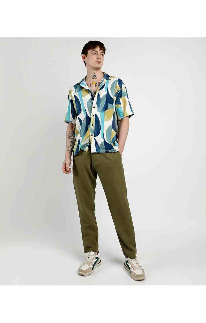 Men's Blue Printed Oversized Shirts