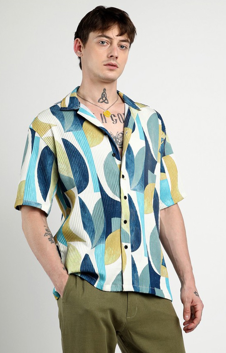Men's Blue Printed Oversized Shirts