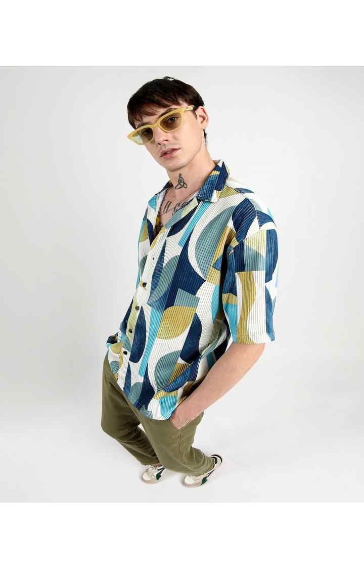 Men's Blue Printed Oversized Shirts