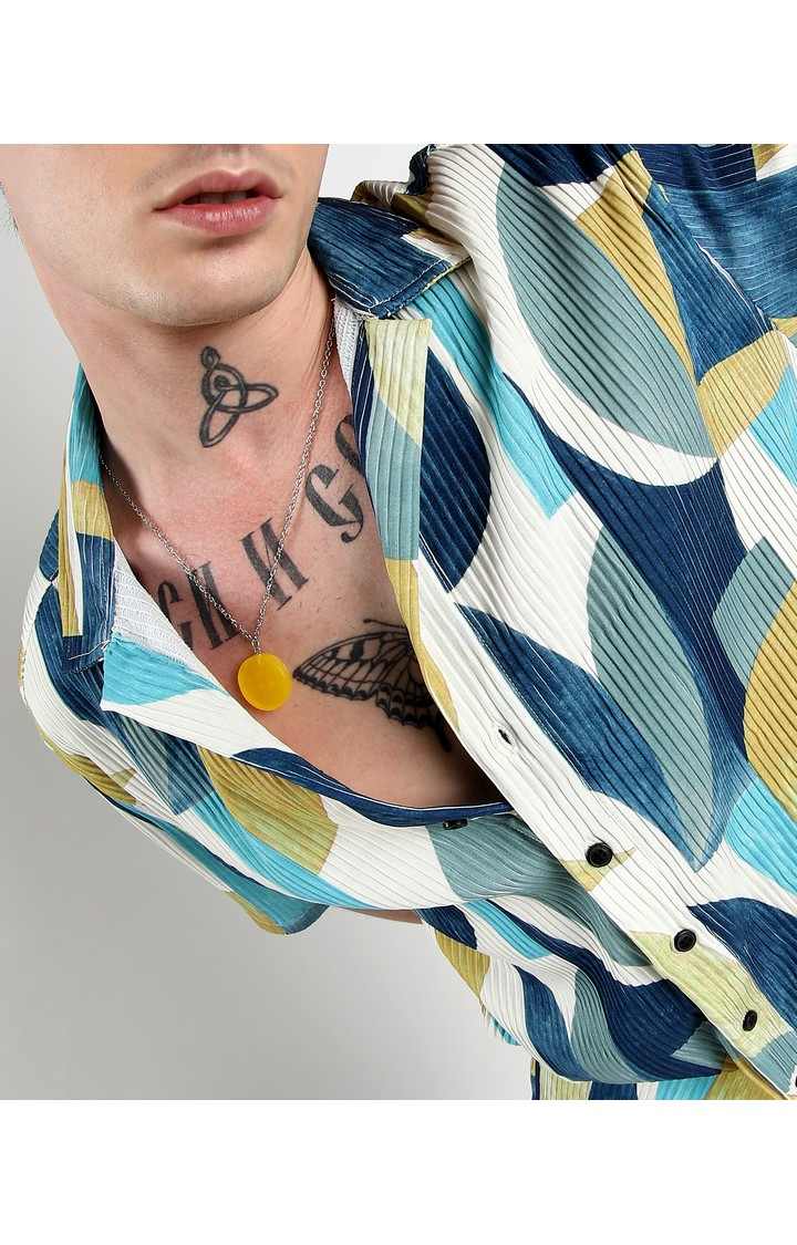 Men's Blue Printed Oversized Shirts