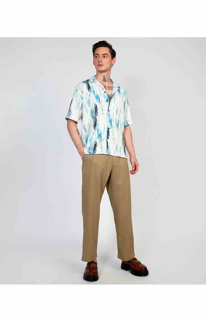 Men's Blue Printed Oversized Shirts